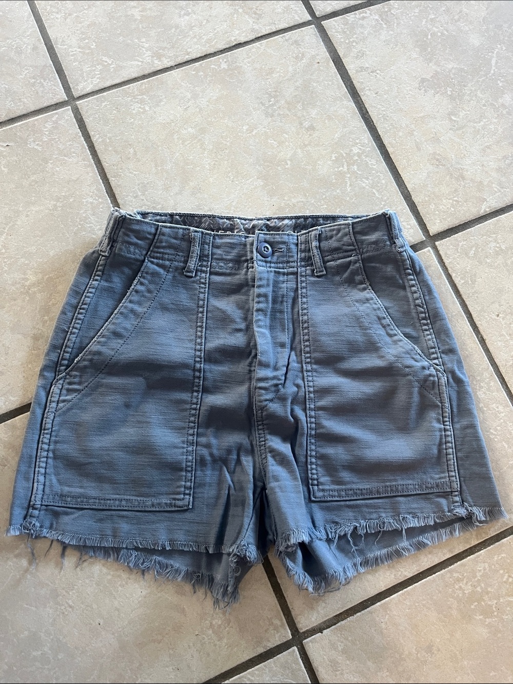 American Eagle Outfitters Adjustable Frayed Hem Jean Shorts - Ashy Blue-Gray